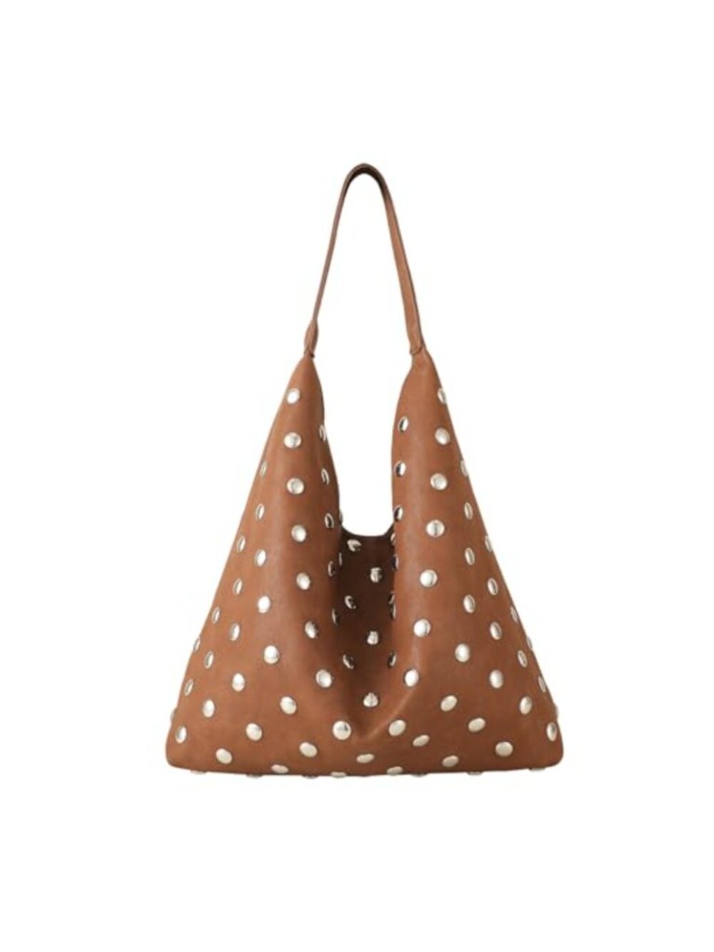 Vegan Leather Studded Hobo Shoulder Bag Large Slouchy Tote Punk Purse